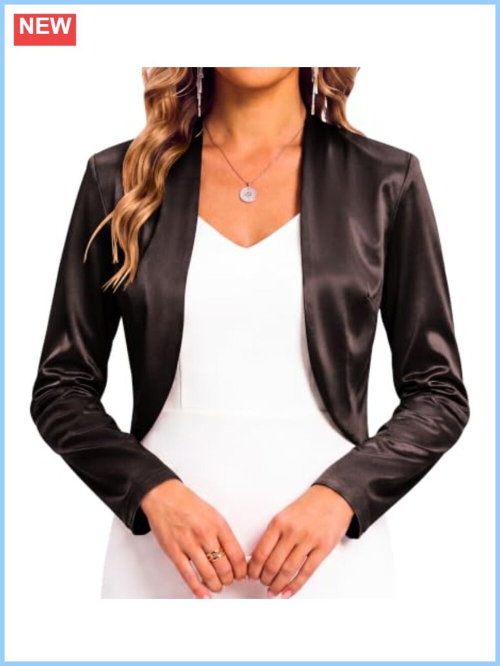 Satin Long Sleeve Open Front Bolero Shrug Cropped Formal Jacket Cardigan